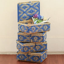 Load image into Gallery viewer, woven box-blue and gold