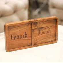 Load image into Gallery viewer, Wooden tray with 'Crunch' and 'Munch'