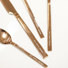 Load image into Gallery viewer, Rose gold flatware set with engraved text