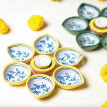 Load image into Gallery viewer, Blue Pottery Diya Set - Floret