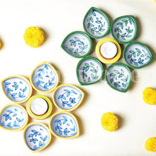 Load image into Gallery viewer, Blue Pottery Diya Set - Floret