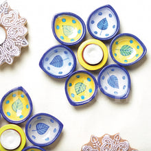 Load image into Gallery viewer, Blue Pottery Diya Gift - Leaf