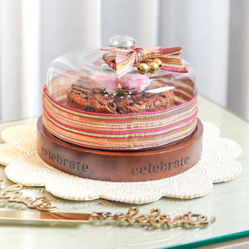 wooden cake stand with engraving