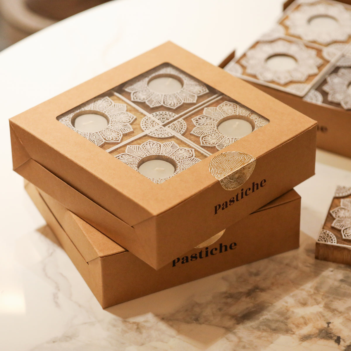 Square Block Tea-light Gift Set | Festive Gifting | Pastiche By AK