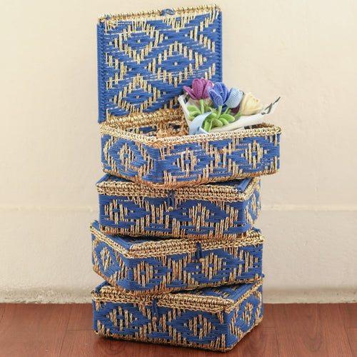 woven box-blue and gold