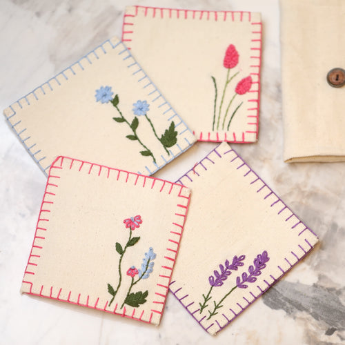 floral embroidery coasters