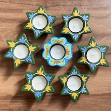 Load image into Gallery viewer, Blue Pottery Tea Light Holder - Star
