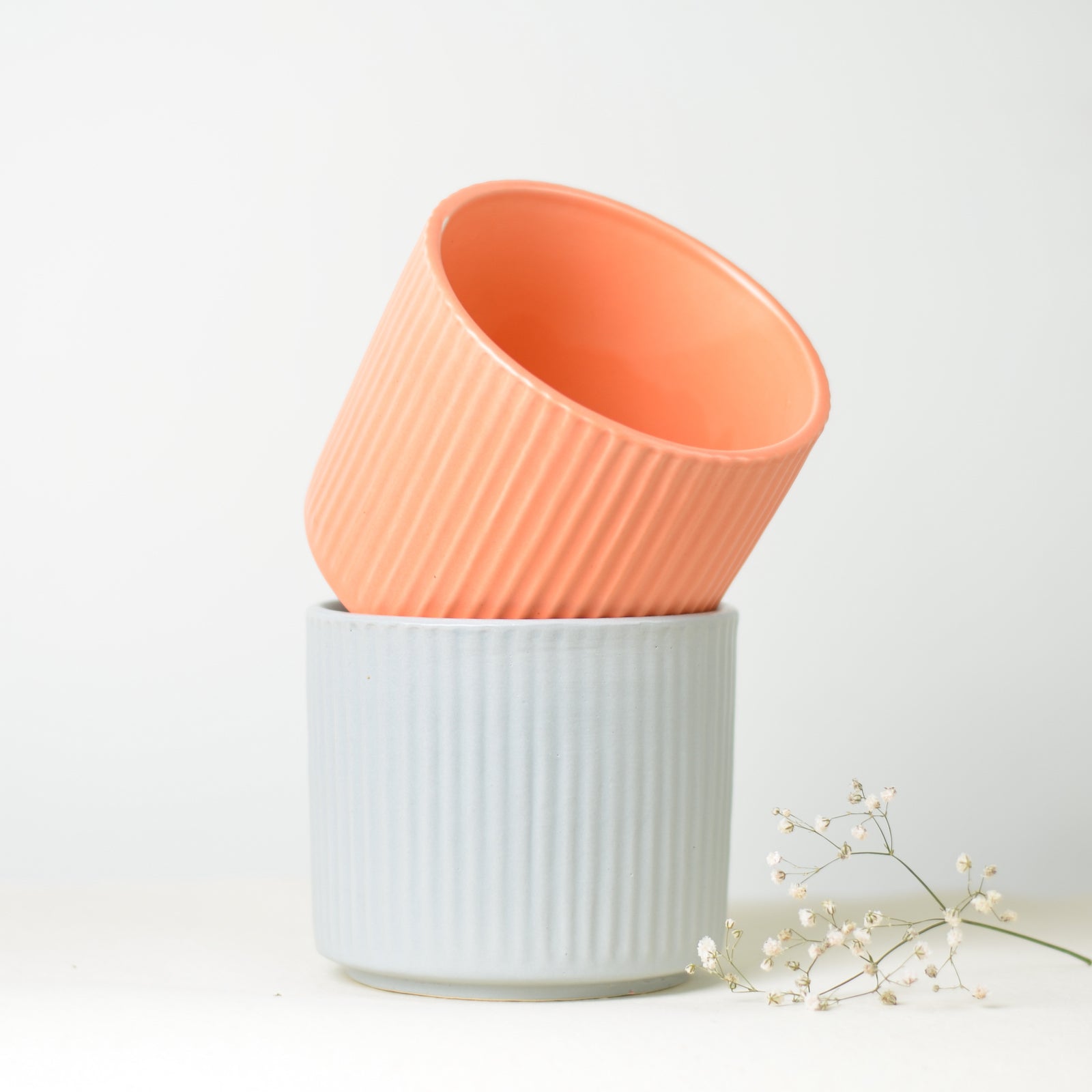 Textured Ribbed Ceramic Pot Ribbed Ceramic Planters | Handcrafted Pots & Planters | Pastiche by AK